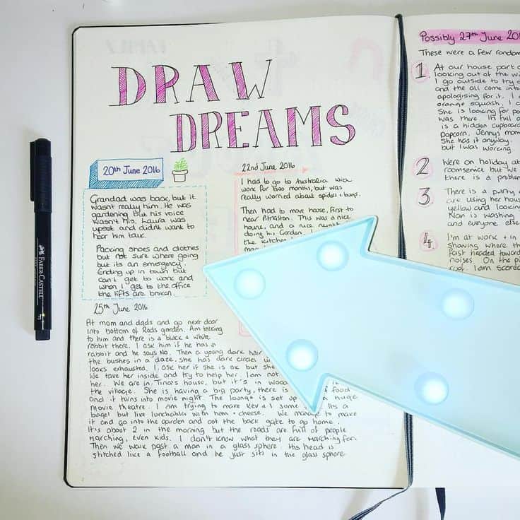 Dream log for your bullet journal by @emmabeathe as featured on WildflowersAndWanderlust.com