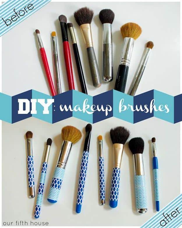 Make a set of makeup brushes from all the ones you actually own by decorating the handles with washi tape | WildflowersAndWanderlust.com