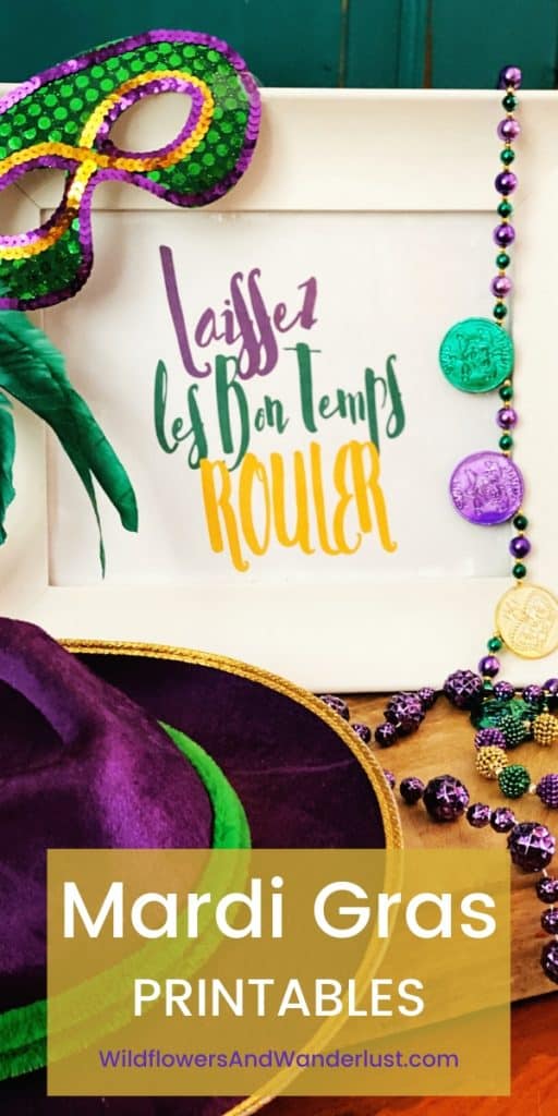 Download a free printable to decorate your home for Mardi Gras this year WildflowersAndWanderlust.com