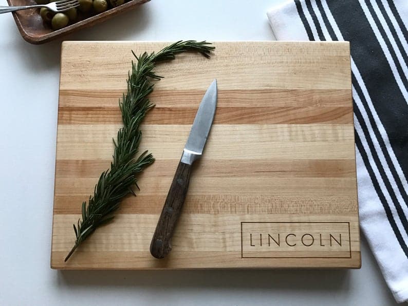 A cutting board is a great personalized Father's Day gift under $50.  WildflowersAndWanderlust.com