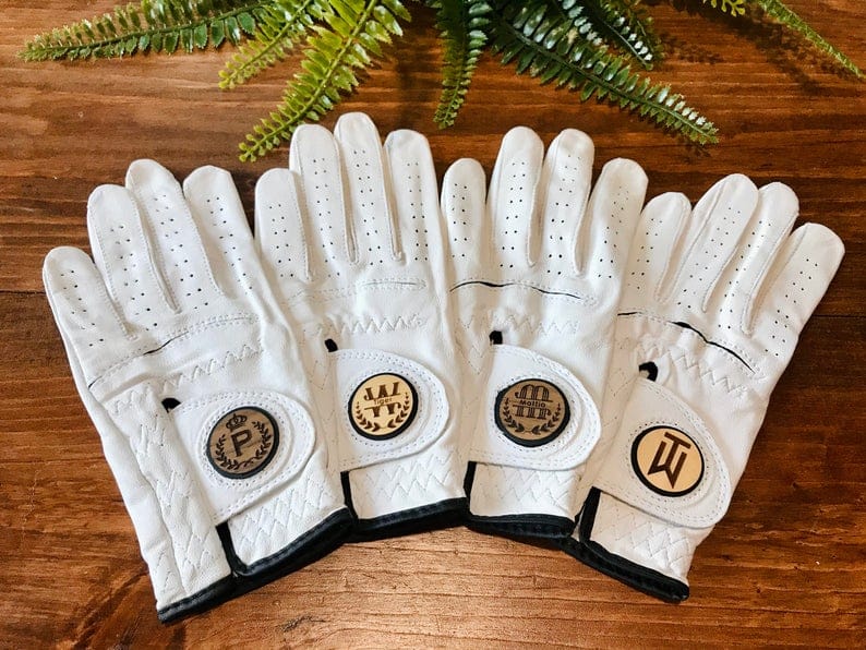 These leather golf gloves with a personalized ball marker make a great Father's Day gift.  WildflowersAndWanderlust.com