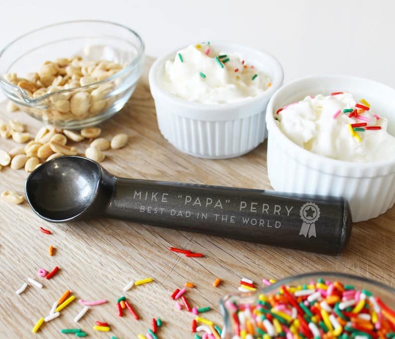 Get your dad a customized ice cream scoop for Father's Day.  WildflowersAndWanderlust.com