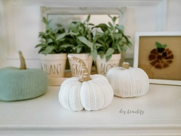 Use sweater sleeves to create these gorgeous knit pumpkins by DIY Beautify.