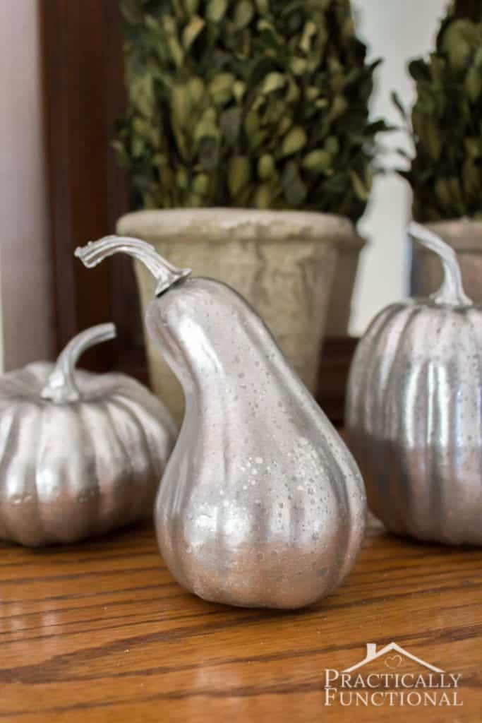 Painted with mirror paint, these pumpkins by Practically Functional make great decor!