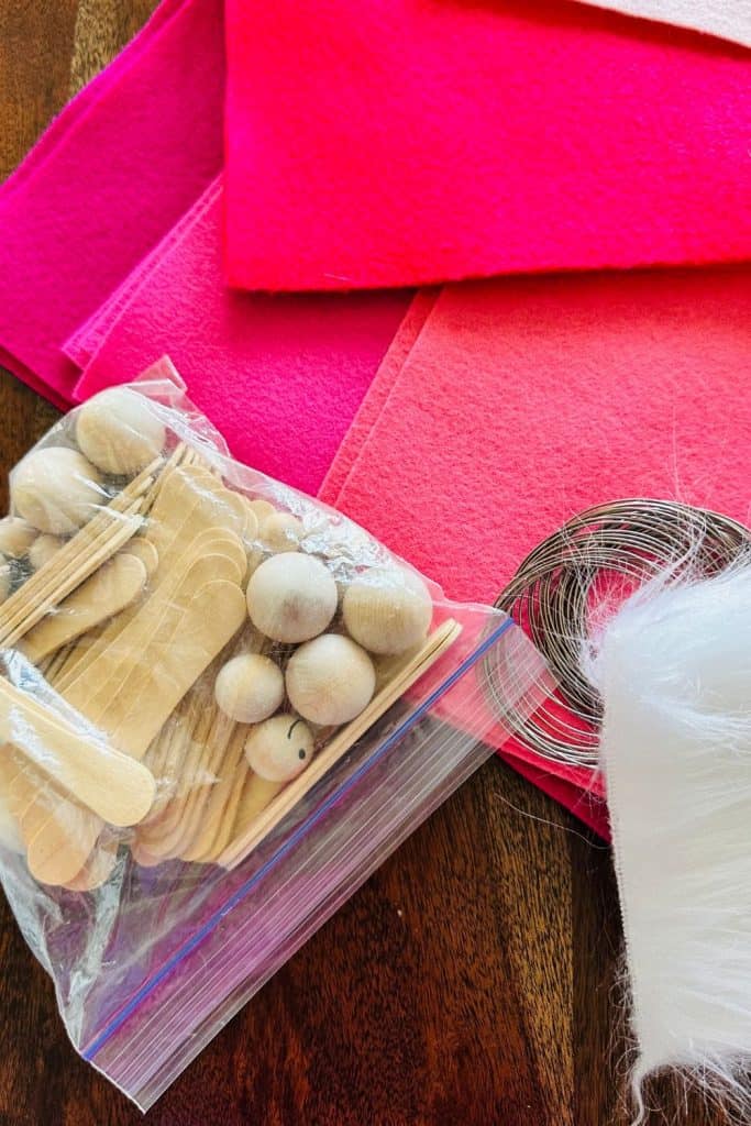 Felt, Fur, Wire, Wooden Balls for Valentine Gnome Supplies