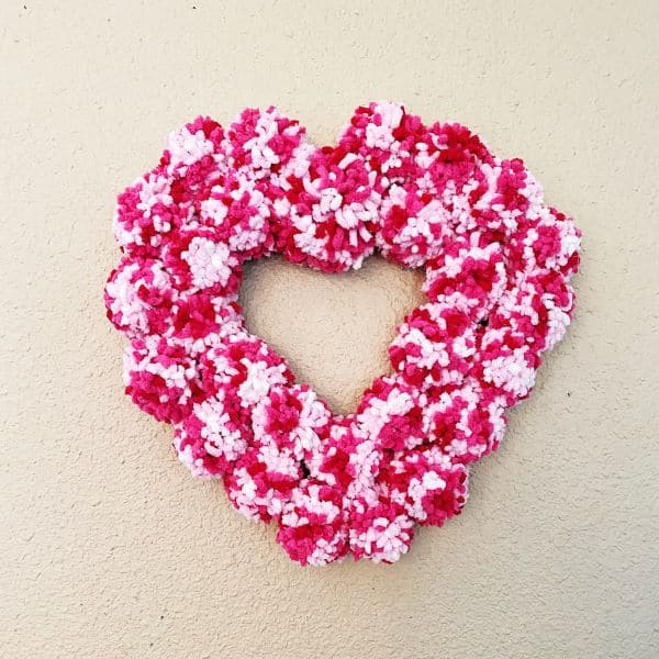 Heart shaped Valentine day Wreaths with pom poms